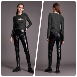NEW Allsaints Caelum Metallic Twist Top Blouse Long Sleeve Gunmetal Size 4